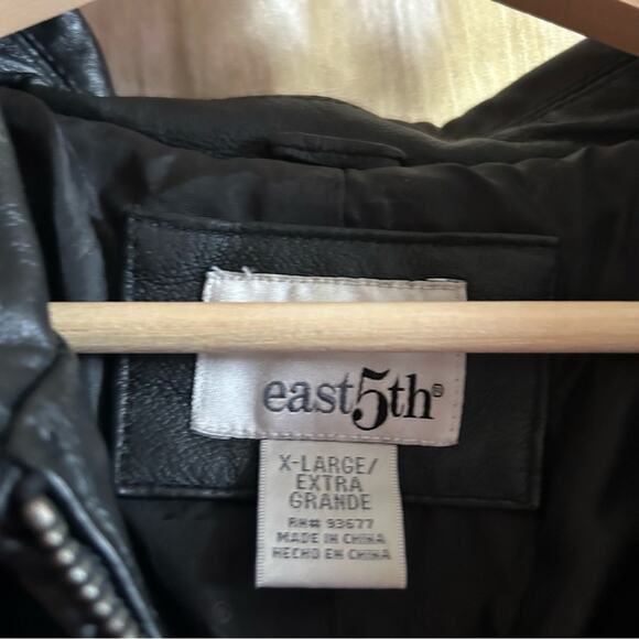 Vintage East 5th 100% Genuine Leather Black Jacket Collar Belt Tie Coat Size XL - Picture 3 of 6